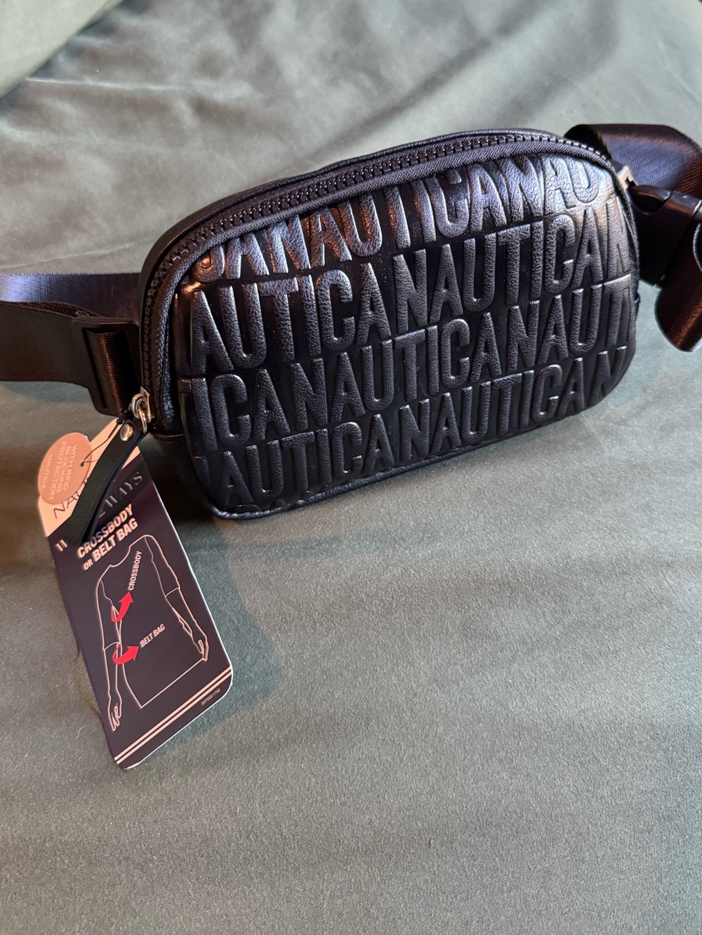 Nautica Black Quilted Logo Belt Bag